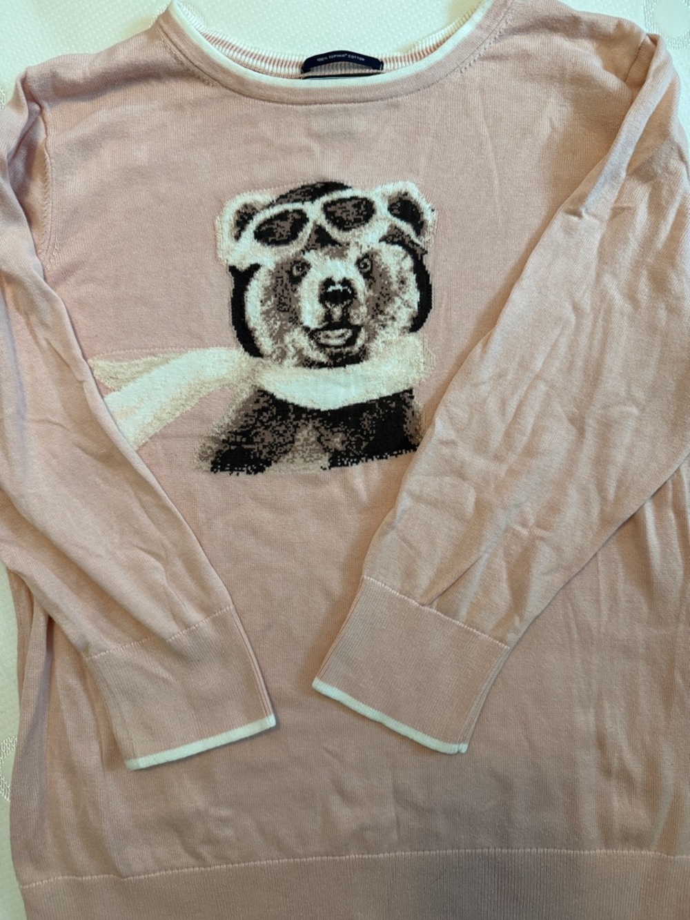 Lands' End Peach and White Cotton Sweater